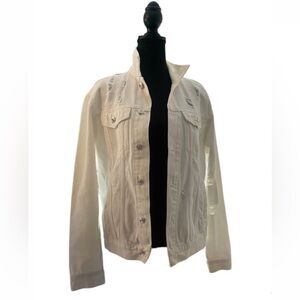 FOREVER 21  Women’s Jean Jacket White Waist Length Buttons Size S